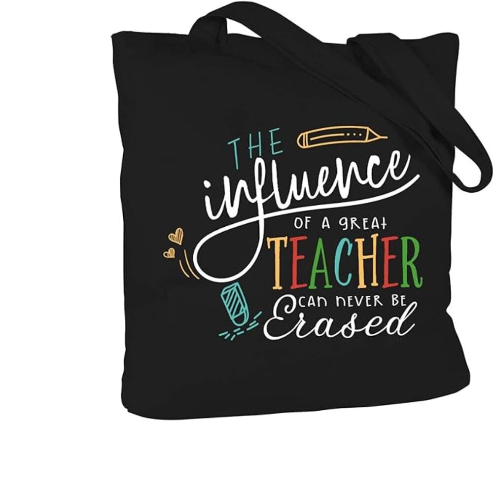 2 Pack Black Teacher Appreciation Cotton Canvas with Interior Pocket Tote Bag